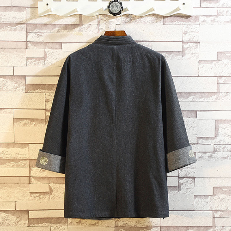 Traje de espiga con botones de rana para hombre de Buddha Stones, chaqueta, camisa y bolsillos con mangas tres cuartos - image 1