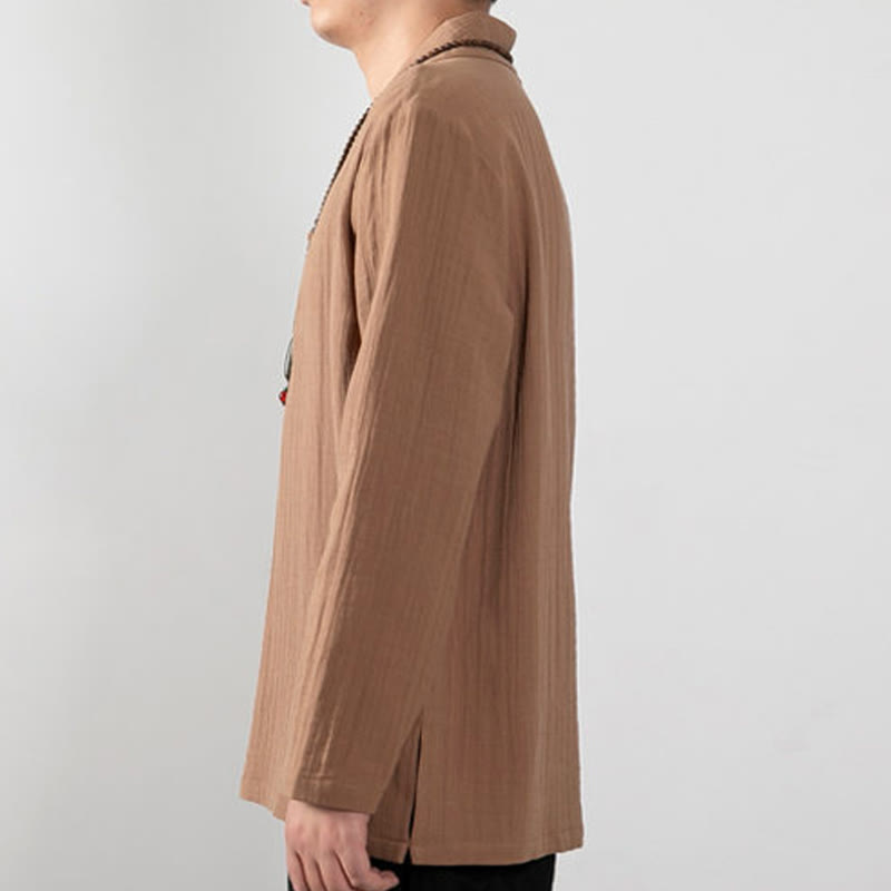 Camiseta de algodón de manga larga con cuello en V y estampado de Buddha Stones para hombre