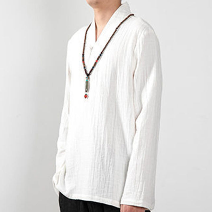 Camiseta de algodón de manga larga con cuello en V y estampado de Buddha Stones para hombre