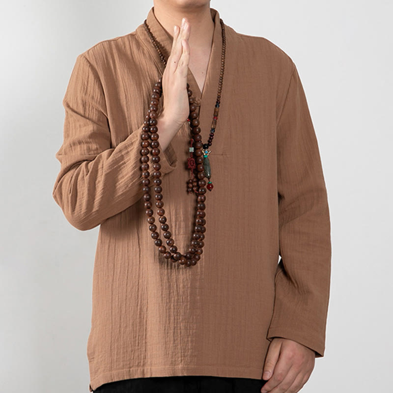 Camiseta de algodón de manga larga con cuello en V y estampado de Buddha Stones para hombre