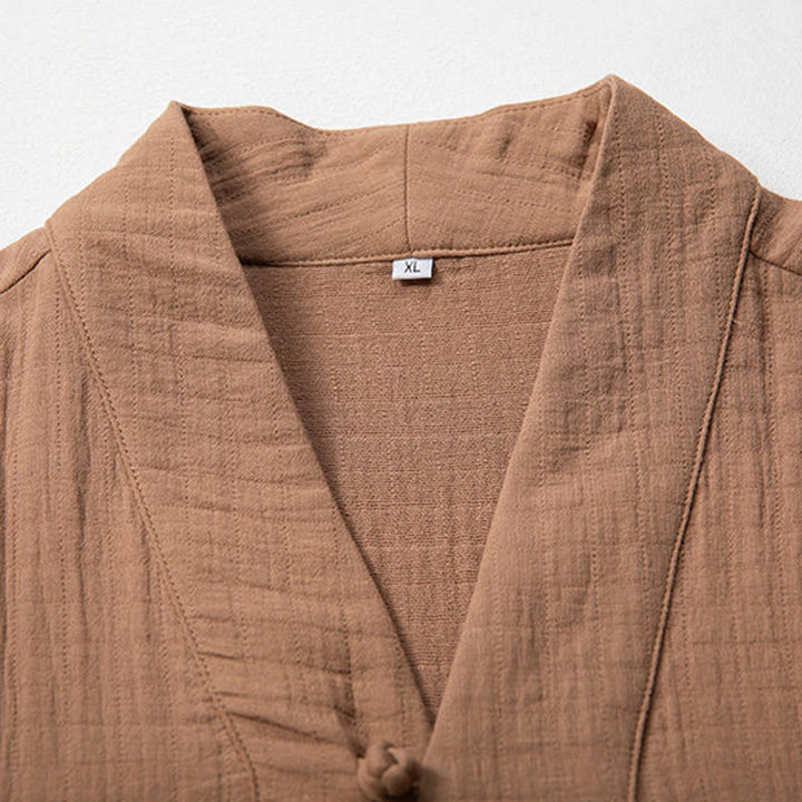 Camiseta de algodón de manga larga con cuello en V y estampado de Buddha Stones para hombre