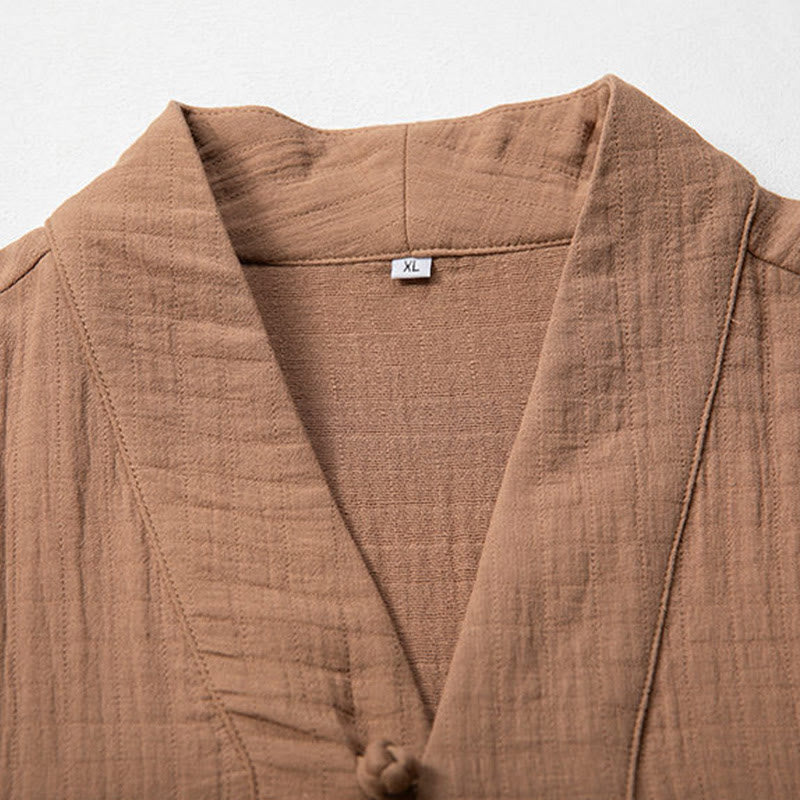 Camiseta de algodón de manga larga con cuello en V y estampado de Buddha Stones para hombre - image 6