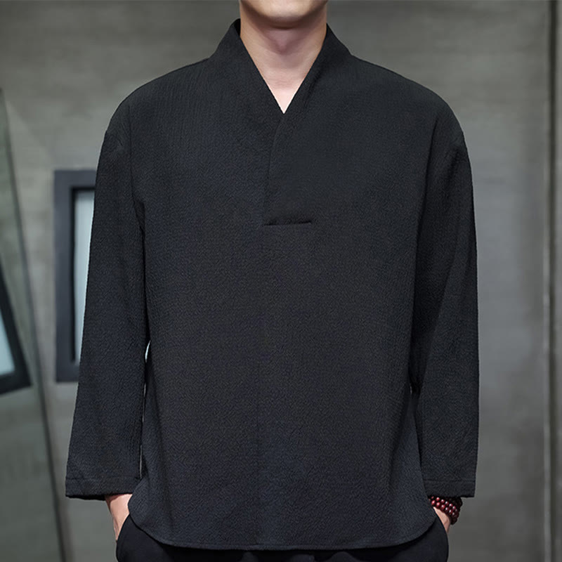 Camiseta de manga larga con cuello en V y Buddha Stones para hombre - Negro - US/UK/AU46, EU56 (5XL) - image 11