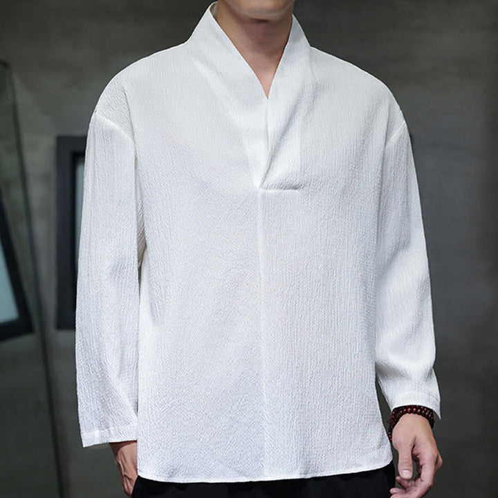 Camiseta de manga larga con cuello en V y Buddha Stones para hombre - image 6