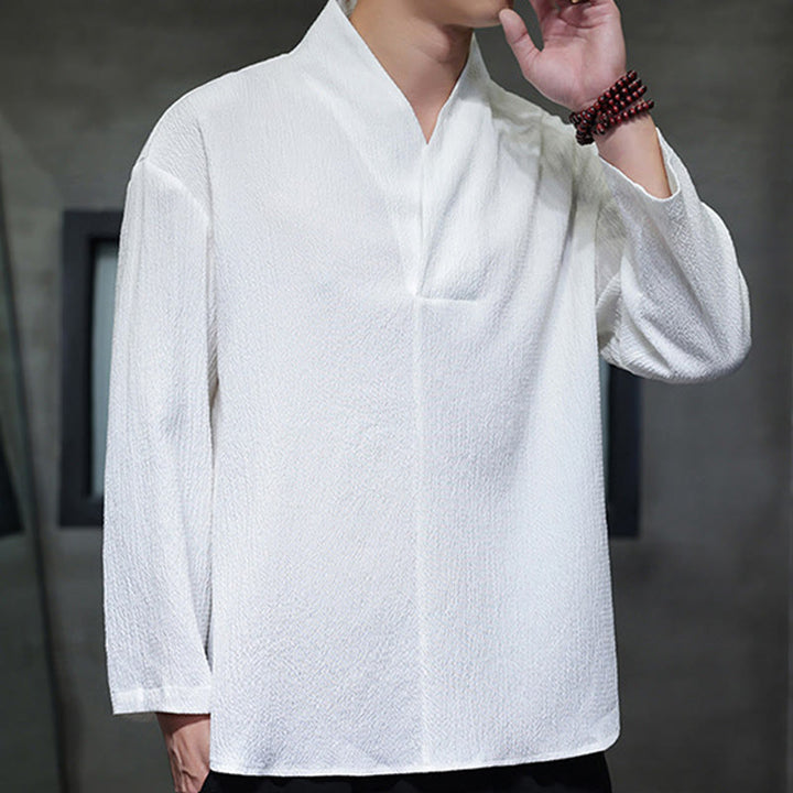 Camiseta de manga larga con cuello en V y Buddha Stones para hombre - image 4