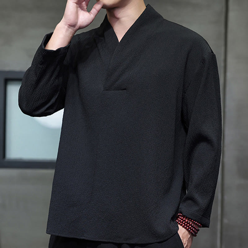 Camiseta de manga larga con cuello en V y Buddha Stones para hombre - image 12