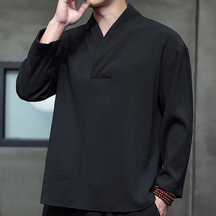 Camiseta de manga larga con cuello en V y Buddha Stones para hombre - image 12