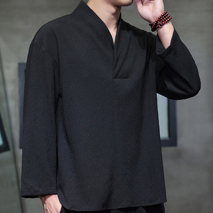 Camiseta de manga larga con cuello en V y Buddha Stones para hombre - image 16