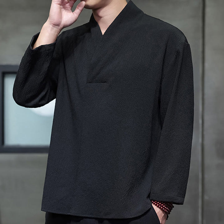 Camiseta de manga larga con cuello en V y Buddha Stones para hombre - image 15