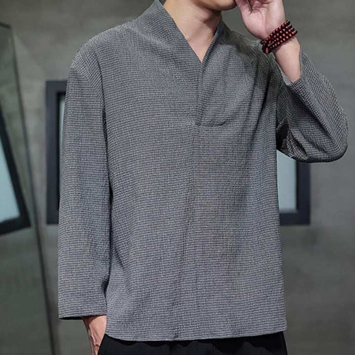 Camiseta de manga larga con cuello en V y Buddha Stones para hombre - image 22