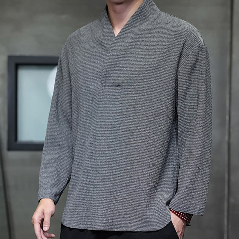 Camiseta de manga larga con cuello en V y Buddha Stones para hombre - image 23