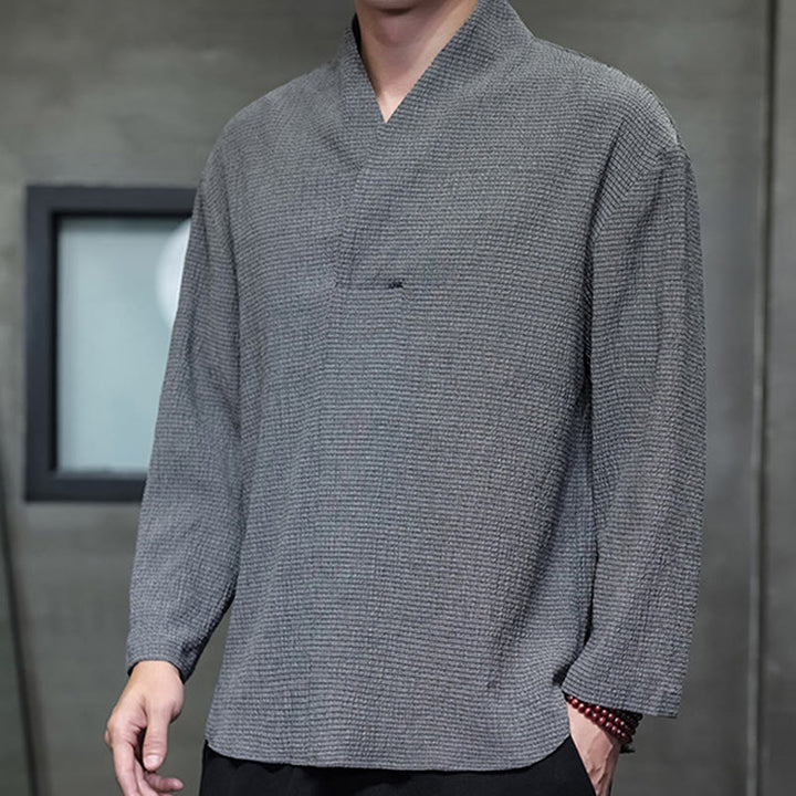 Camiseta de manga larga con cuello en V y Buddha Stones para hombre - image 23