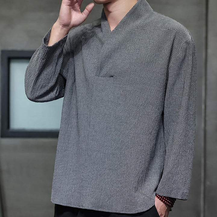 Camiseta de manga larga con cuello en V y Buddha Stones para hombre - image 25