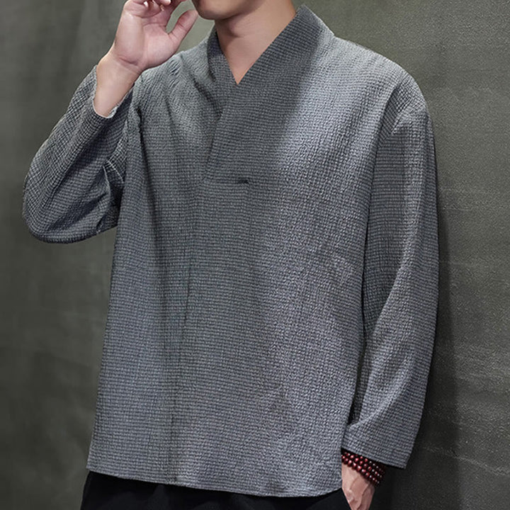 Camiseta de manga larga con cuello en V y Buddha Stones para hombre - image 24