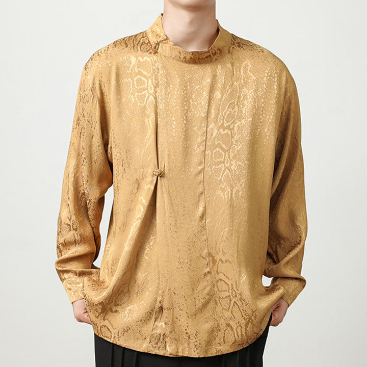 Camisa de manga larga con botones de rana y jacquard con estampado de Buddha Stones para hombre - Mocasín - US/UK/AU46, EU56 (5XL) - image 1