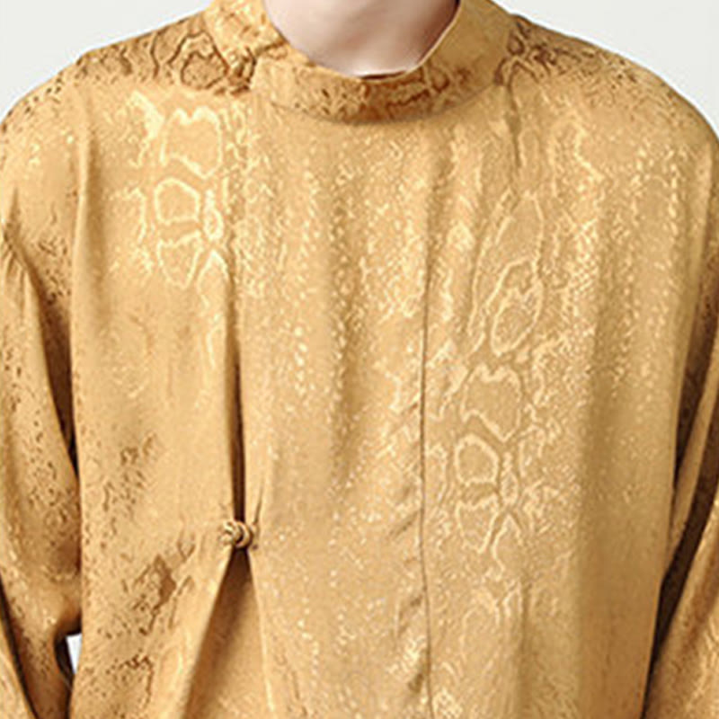 Camisa de manga larga con botones de rana y jacquard con estampado de Buddha Stones para hombre - image 10