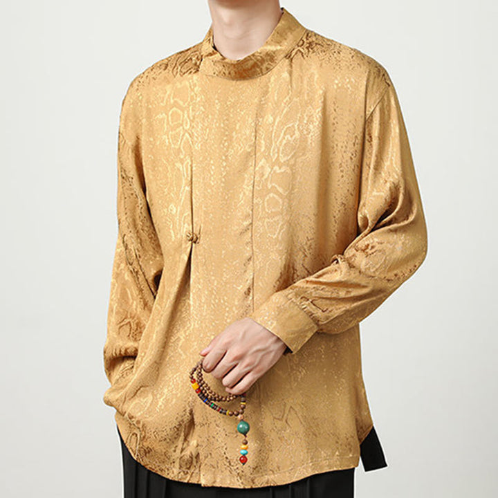 Camisa de manga larga con botones de rana y jacquard con estampado de Buddha Stones para hombre - image 4