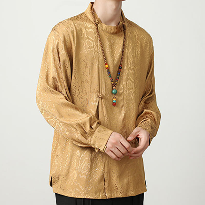 Camisa de manga larga con botones de rana y jacquard con estampado de Buddha Stones para hombre - image 6