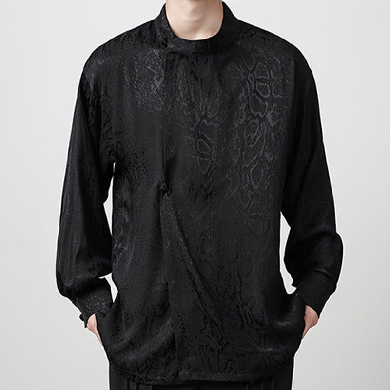 Camisa de manga larga con botones de rana y jacquard con estampado de Buddha Stones para hombre - image 16