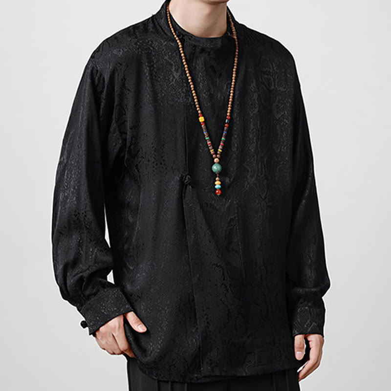 Camisa de manga larga con botones de rana y jacquard con estampado de Buddha Stones para hombre - image 15