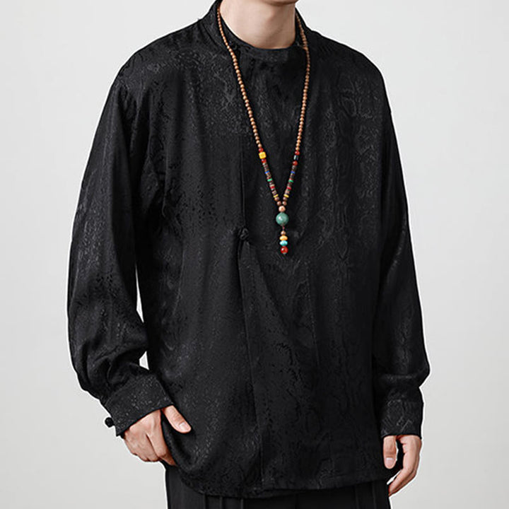 Camisa de manga larga con botones de rana y jacquard con estampado de Buddha Stones para hombre - image 15