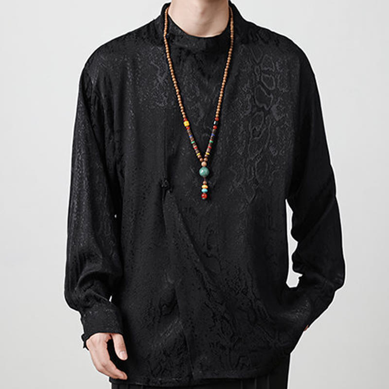 Camisa de manga larga con botones de rana y jacquard con estampado de Buddha Stones para hombre - image 17