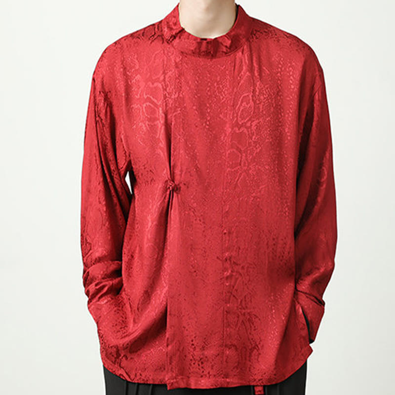 Camisa de manga larga con botones de rana y jacquard con estampado de Buddha Stones para hombre - image 21