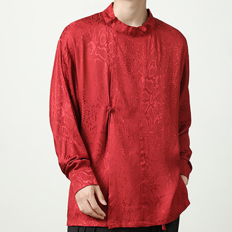 Camisa de manga larga con botones de rana y jacquard con estampado de Buddha Stones para hombre - image 23