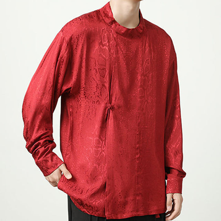 Camisa de manga larga con botones de rana y jacquard con estampado de Buddha Stones para hombre - image 22