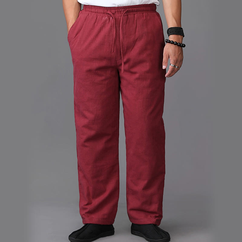 Pantalones de lino con cordón y forro polar para hombre de Buddha Stones Winter con bolsillos - image 15