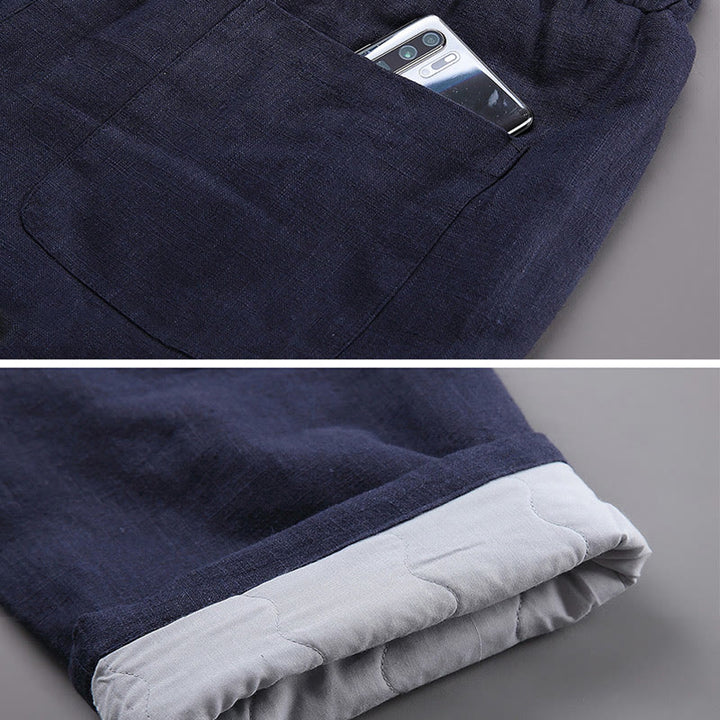 Pantalones de lino con cordón y forro polar para hombre de Buddha Stones Winter con bolsillos - image 5