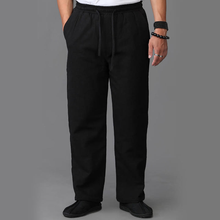 Pantalones de lino con cordón y forro polar para hombre de Buddha Stones Winter con bolsillos - image 9