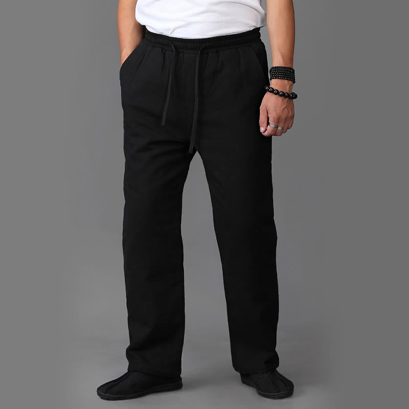 Pantalones de lino con cordón y forro polar para hombre de Buddha Stones Winter con bolsillos - image 10