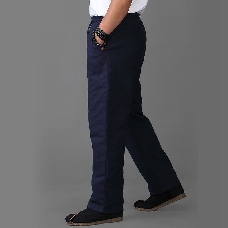 Pantalones de lino con cordón y forro polar para hombre de Buddha Stones Winter con bolsillos - image 3
