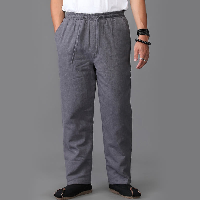 Pantalones de lino con cordón y forro polar para hombre de Buddha Stones Winter con bolsillos - image 12