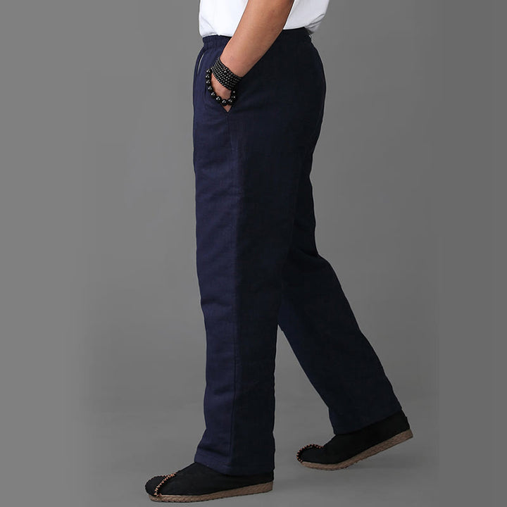 Pantalones de lino con cordón y forro polar para hombre de Buddha Stones Winter con bolsillos - image 3