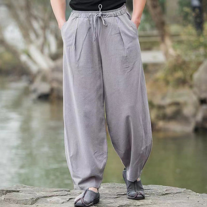 Pantalones harén de algodón con bolsillos y cordón informal para hombre con Buddha Stones - Gris claro - US/UK/AU46, EU56 (5XL) - image 9