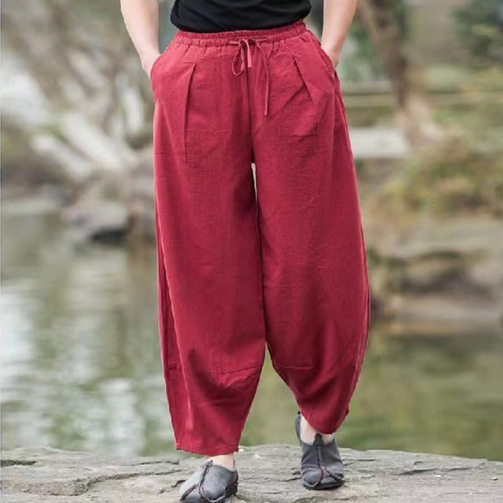 Pantalones harén casuales sencillos con cordón y bolsillos para hombre de Buddha Stones - Rojo indio - US/UK/AU44, UE 54 (5XL) - image 11
