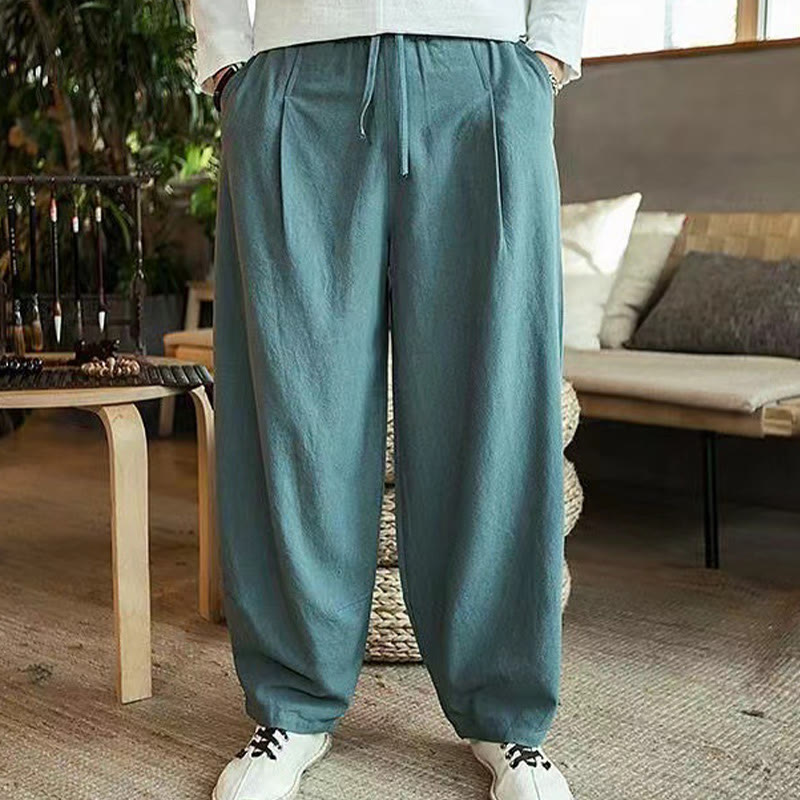 Pantalones harén de algodón con bolsillos y cordón informal para hombre con Buddha Stones - Verde mar oscuro - US/UK/AU46, EU56 (5XL) - image 16