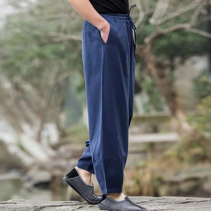 Pantalones harén de algodón con bolsillos y cordón informal para hombre con Buddha Stones - image 2
