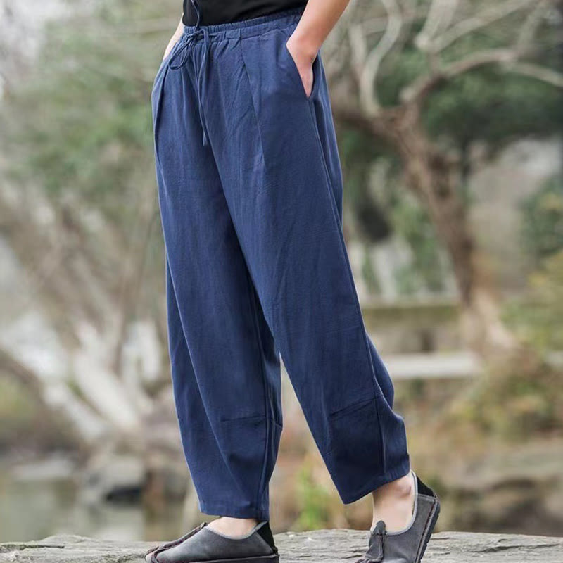 Pantalones harén de algodón con bolsillos y cordón informal para hombre con Buddha Stones - image 1