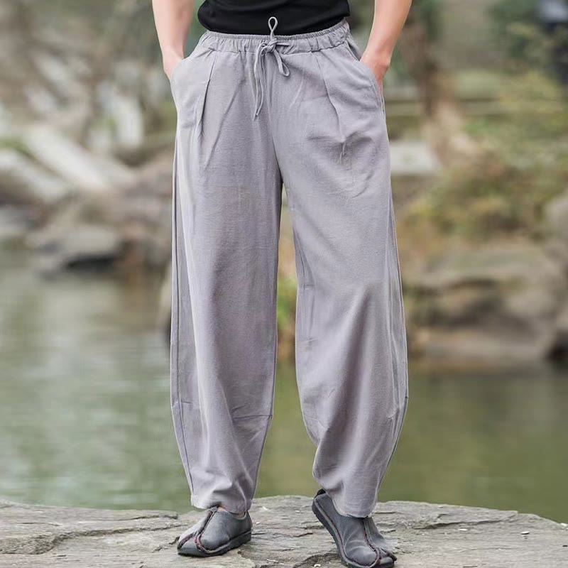 Pantalones harén de algodón con bolsillos y cordón informal para hombre con Buddha Stones - image 11