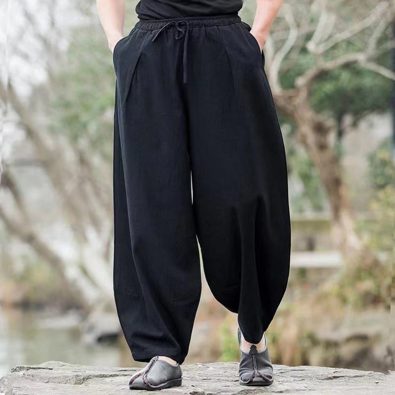 Pantalones harén casuales sencillos con cordón y bolsillos para hombre de Buddha Stones - image 7