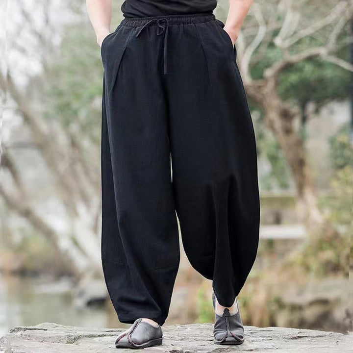Pantalones harén casuales sencillos con cordón y bolsillos para hombre de Buddha Stones - image 7