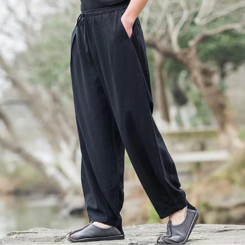 Pantalones harén casuales sencillos con cordón y bolsillos para hombre de Buddha Stones - image 5