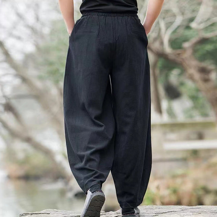 Pantalones harén de algodón con bolsillos y cordón informal para hombre con Buddha Stones - image 7