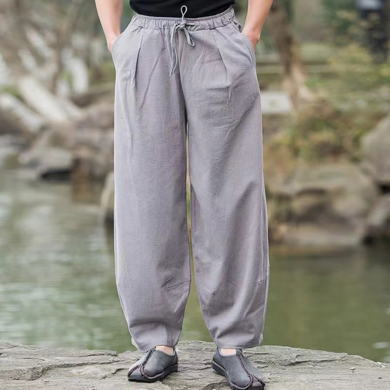 Pantalones harén de algodón con bolsillos y cordón informal para hombre con Buddha Stones - image 10