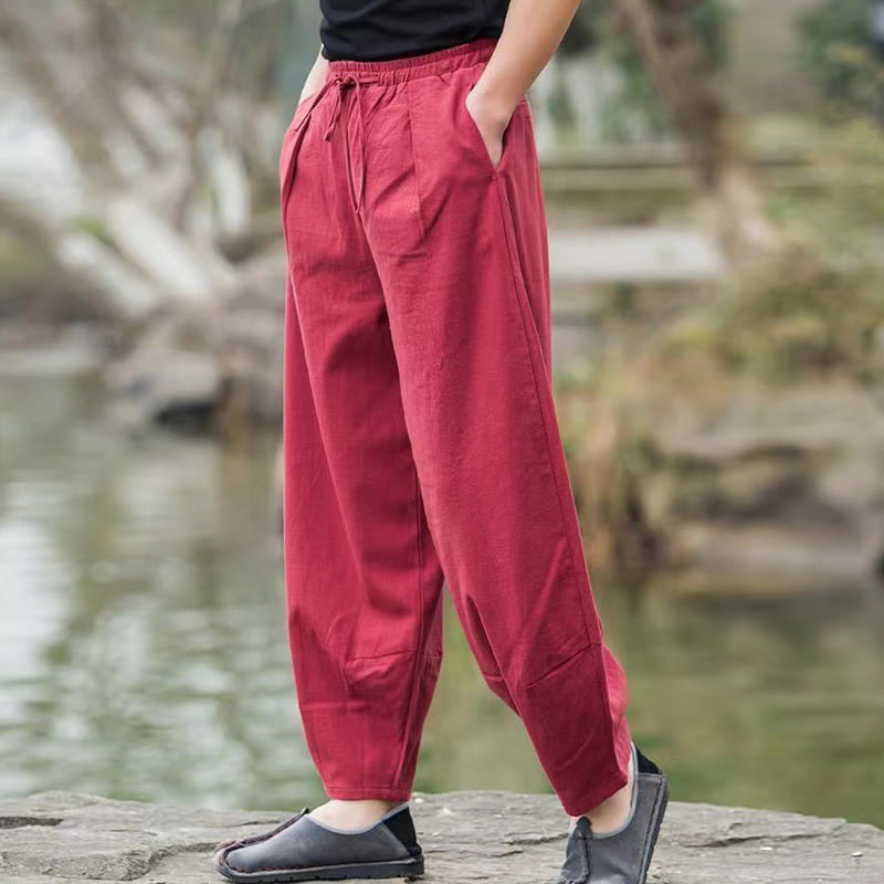 Pantalones harén casuales sencillos con cordón y bolsillos para hombre de Buddha Stones - image 13