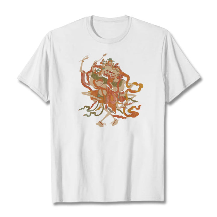 Camiseta con estampado de El Señor del Bosque Cadáver y Buddha Stones tibetanas coloridas - Blanco - 2XL - image 9