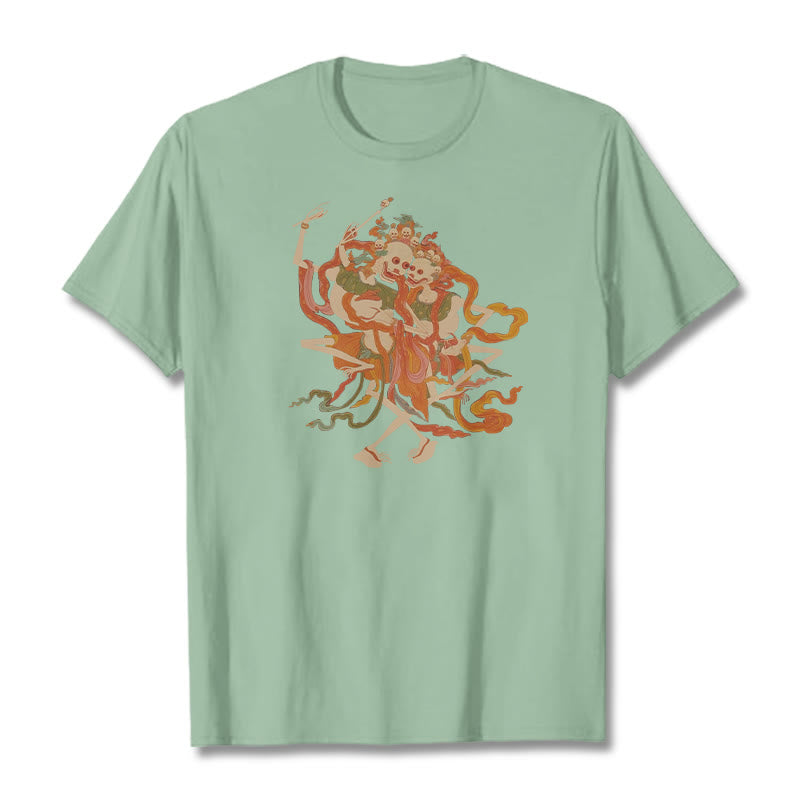 Camiseta con estampado de El Señor del Bosque Cadáver y Buddha Stones tibetanas coloridas - Verde pálido - 2XL - image 17